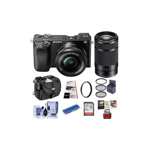  Adorama Sony Alpha a6100 Mirrorless Camera with 16-50mm & 55-210mm Lenses W/Free ACC KIT ILCE6100Y/B AM