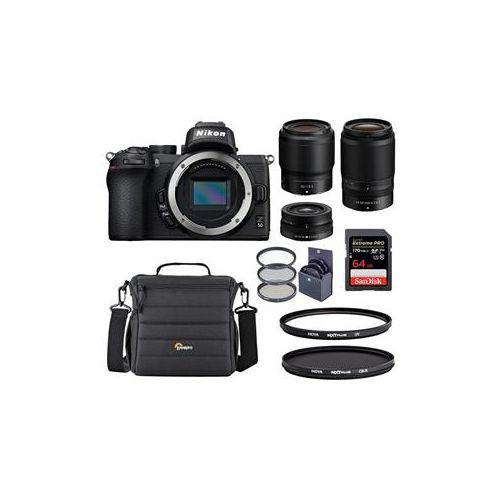  Adorama Nikon Z50 DX-Format Ml Camera with 16-50mm and 50-250mm & 50mm f/1.8 Lenses/ACC 1632 L1F