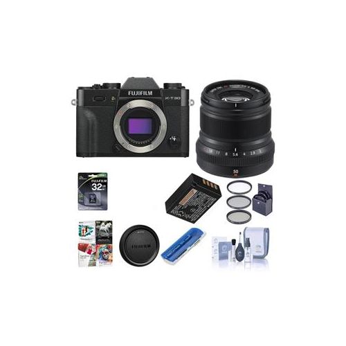  Adorama Fujifilm X-T30 Mirrorless Camera Black With Fuji XF 50mm F/2 Lens W/Acc Bundle 16619011 L3