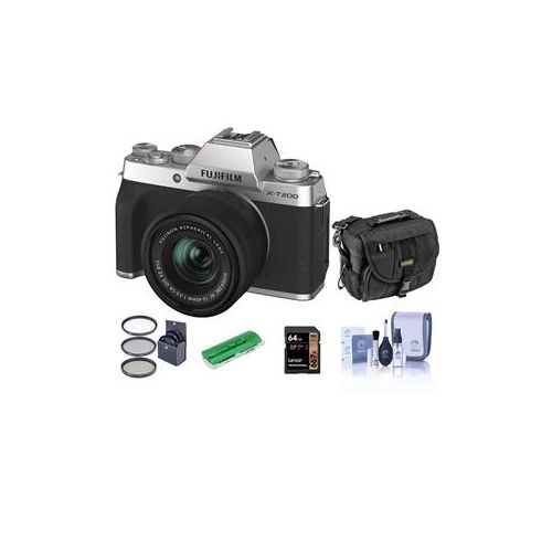  Adorama Fujifilm X-T200 with FUJ XC 15-45MM F/3.5-5.6 Lens, Silver W/Free Acc Kit 16647020 A