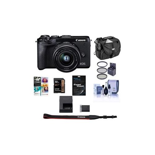  Adorama Canon EOS M6 Mark II Mirrorless Camera, 15-45mm Lens, EVF-DC2, Black W/Free Acc 3611C011 A