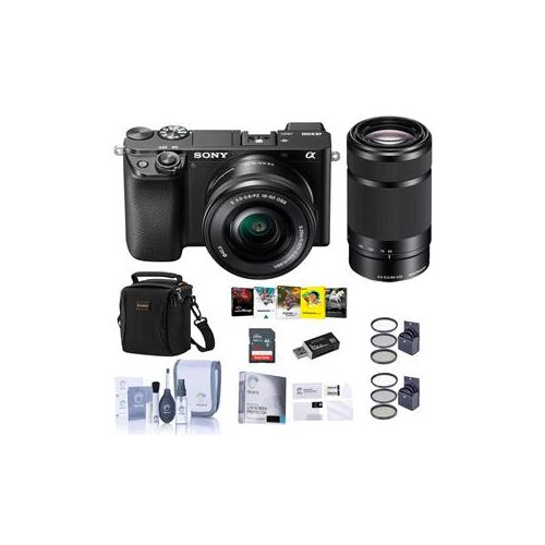  Adorama Sony Alpha a6100 Mirrorless Camera with 16-50mm & 55-210mm Lenses W/Free ACC KIT ILCE6100Y/B A