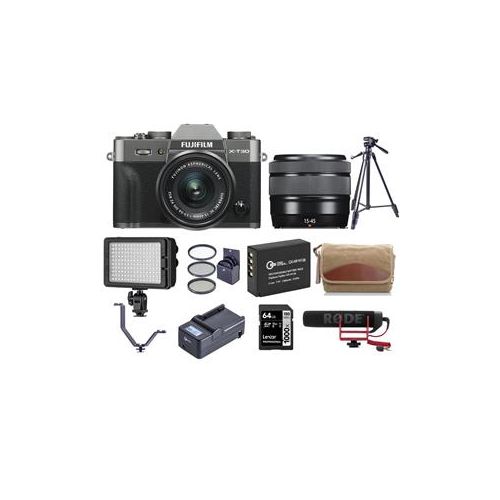  Adorama Fujifilm X-T30 Mirrorless Camera with XC 15-45mm f/3.5-5.6 Lens Cha,Silver W/KIT 16619346 G