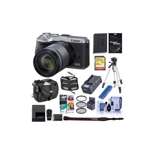  Adorama Canon EOS M6 Mark II Mirrorless Camera, 18-150mm Lens, EVF-DC2, Silver W/ACC KIT 3612C021 B