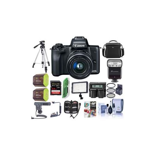  Adorama Canon EOS M50 Mirrorless Camera with 15-45mm STM Lens, Black With Pro ACC Bundle 2680C011 C