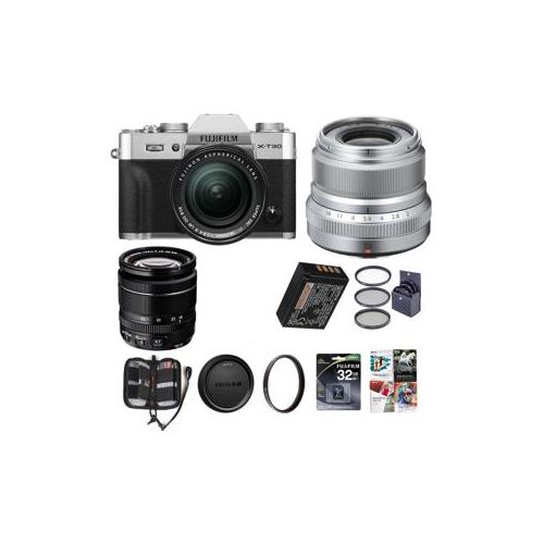  Adorama Fujifilm X-T30 Mirrorless Camera with XF 18-55mm f/2.8-4 & XF 23mm F/2R, Silver 16619786 L1