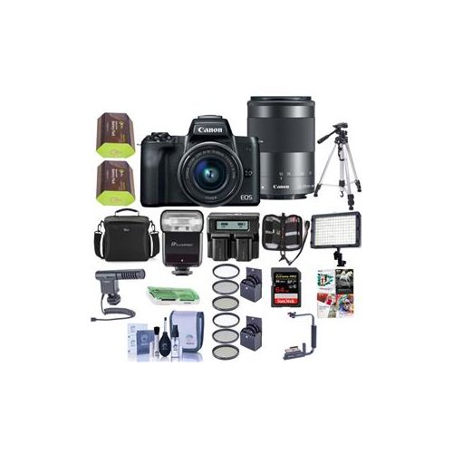  Adorama Canon EOS M50 Mirrorless Camera 15-45mm & 55-200mm IS STM Lenses W/Pro Bundle 2680C021 C