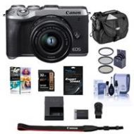 Adorama Canon EOS M6 Mark II Mirrorless Camera, 15-45mm Lens, EVF-DC2 Silver W/Free Acc 3612C011 A