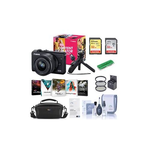  Adorama Canon EOS M200 Creator Kit with Tripod Grip & EF-M 15-45mm Lens, Black W/ACC KIT 3699C043 A