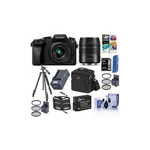  Adorama Panasonic DMC-G7 Mirrorless with 14-42mm & 45-50mm Lens, Black w/Premium Acc Kit DMC-G7WK B