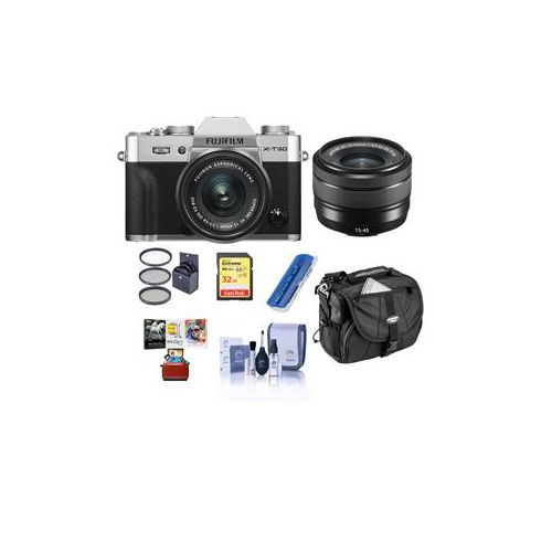  Adorama Fujifilm X-T30 Mirorless Camera with XC 15-45mm OIS PZ Lens Silver W/ ACC KIT 16619061 AM