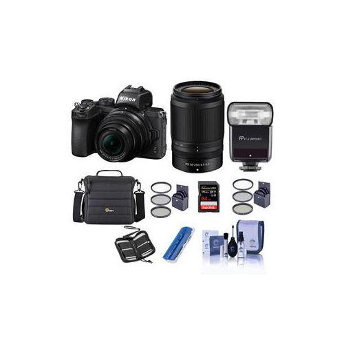  Adorama Nikon Z50 DX-Format Camera w/16-50mm and 50-250mm Lenses, TTL Flash, 64GB Card 1632 FL