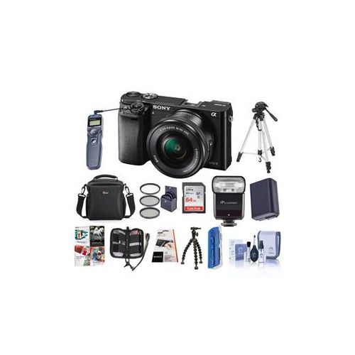  Adorama Sony Alpha A6000 Mirrorless with 16-50mm OSS Lens Black and Pro Accessory Kit ILCE-6000L/B C