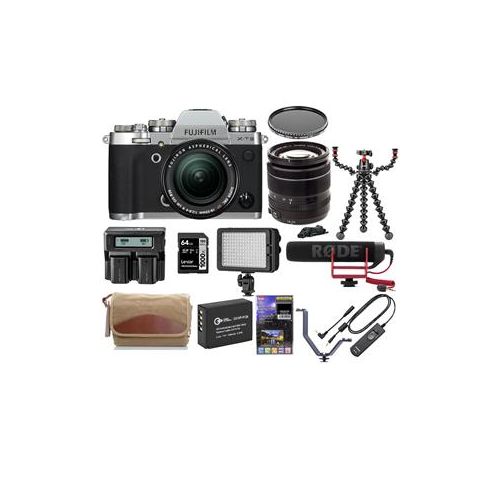  Adorama Fujifilm X-T3 Mirrorless Body with XF 18-55mm f/2.8-4 R LM Lens Silver W/ACC KIT 16589199 E