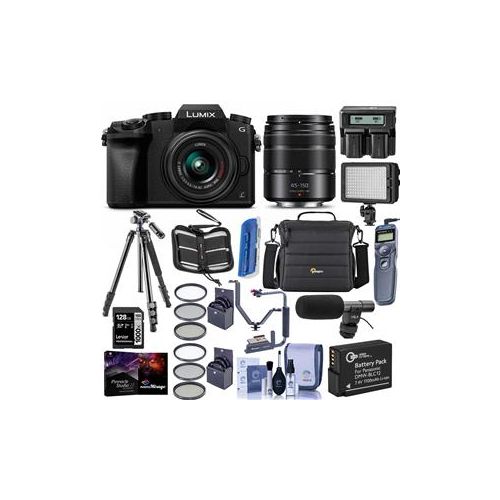  Adorama Panasonic Lumix DMC-G7 Mirrorless with 14-42mm/45-150mm Lens Black w/Pro Acc Kit DMC-G7WK C