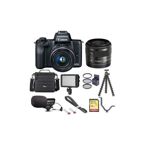  Adorama Canon EOS M50 Mirrorless Camera with 15-45mm STM Lens, Black With Accessory KIT 2680C011 D