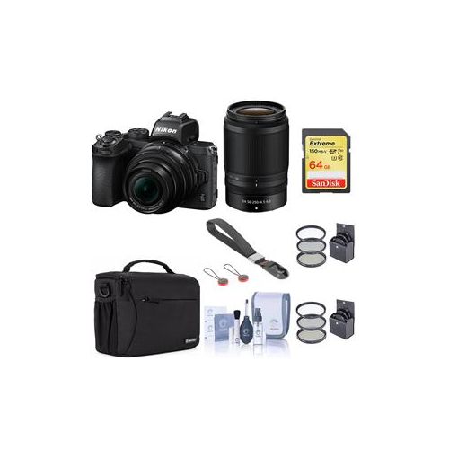  Adorama Nikon Z50 DX-Format Camera w/16-50mm and 50-250mm Lenses, Wrist Strap, 64GB Card 1632 E