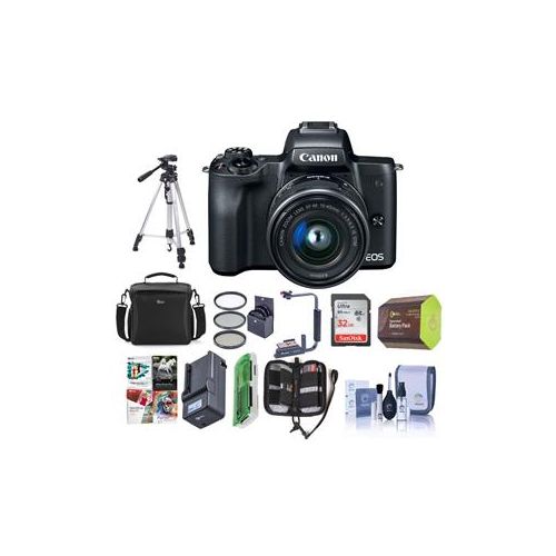  Adorama Canon EOS M50 Mirrorless Camera with 15-45mm STM Lens Black W/Premium Acc Bundle 2680C011 B