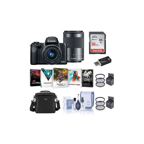  Adorama Canon EOS M50 Mirrorless Camera 15-45mm & 55-200mm IS STM Lenses Black W/Acc 2680C021 A