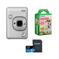 Adorama Fujifilm Instax Hybrid Mini LiPlay, Stone White W/Fuji instax Film /32GB Card 16631760 A