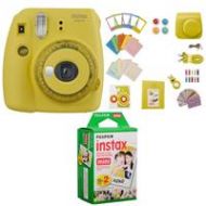 Adorama Fujifilm instax mini 9 Camera with Clear Accents, Yellow With instax Film Pack 16632972 C