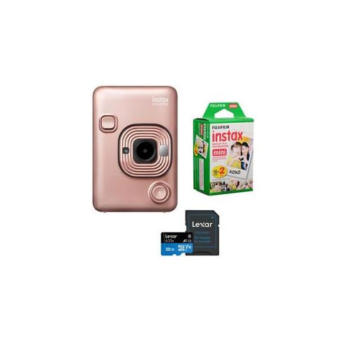  Adorama Fujifilm Instax Hybrid Mini LiPlay, Blush Gold W/Fuji instax Film Twin/32GB Card 16631851 A