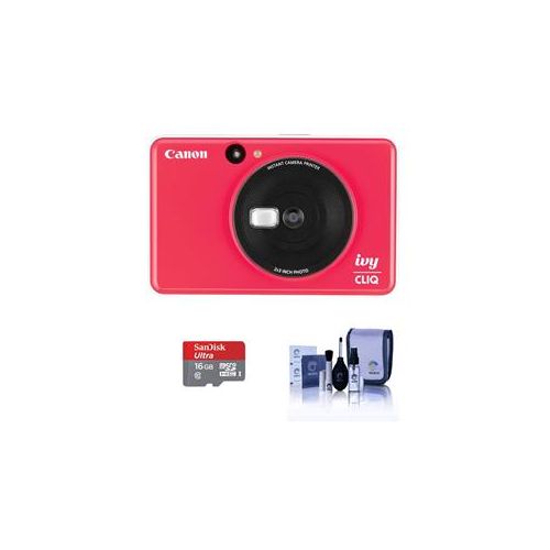  Adorama Canon Ivy Cliq Instant Camera Printer Lady Bug Red W/16GB MicroSDHC Card/Clening 3884C004 A