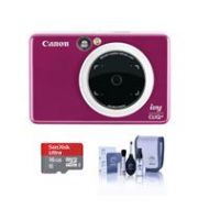 Adorama Canon Ivy Cliq+ Instant Camera Printer Ruby Red W/16GB MicroSDHC Card /Clean Kit 3879C004 A