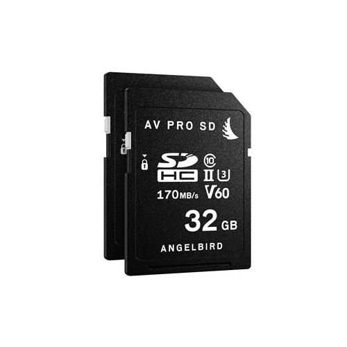  Adorama Angelbird AV PRO 32GB UHS-II Class 10 U3 V60 SDHC Memory Card, 2 Pack AVP032SDV60X2