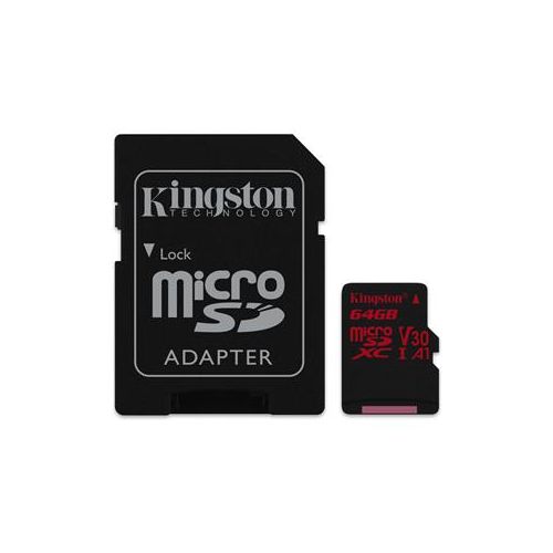  Adorama Kingston Technology Canvas React 64GB UHS-I Class 10 U3 V30 A1 microSDXC w/Adapt SDCR/64GB