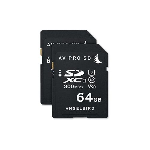  Adorama Angelbird AV Pro SD 64GB UHS-II Class 10 U3 V90 SDXC Memory Card, 2 Pack AVP064SDX2