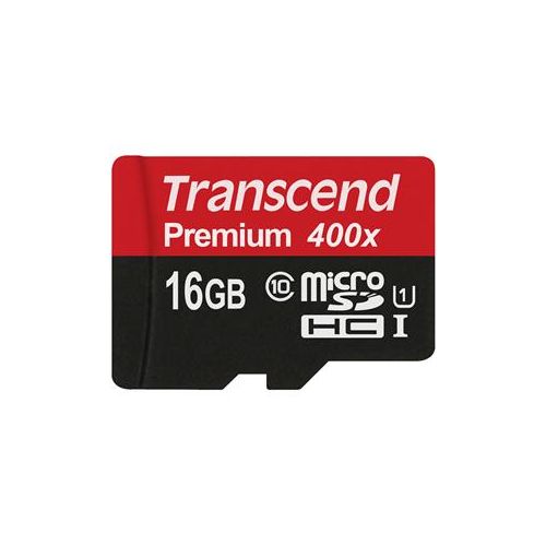  Adorama Transcend 16GB Premium Class 10 UHS-I microSDHC Memory Card with Adapter, 90MBs TS16GUSDU1