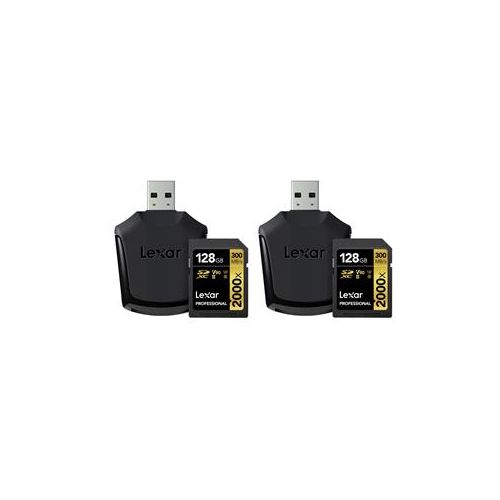  Adorama Lexar 2 PACK 128GB Professional 2000x UHSII SDXC U3 Memory Card with Card Reader LSD128CBNA2000R 2