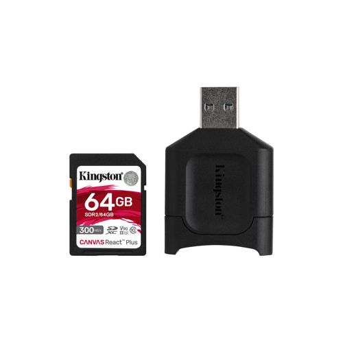  Adorama Kingston Technology Canvas React Plus 64GB SDXC Memory Card with SD Adapter MLPR2/64GB