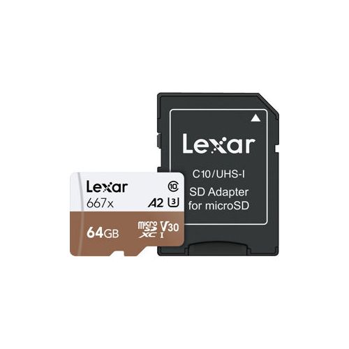  Adorama Lexar 64GB Professional 667x Class 10 UHS-I U3 MicroSDXC Memory Card, SD Adapter LSDMI64GBNA667A