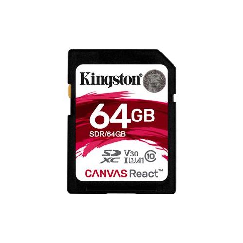  Adorama Kingston Technology Canvas React 64GB UHS-I Class 10 U3 V30 A1 SDXC Card SDR/64GB