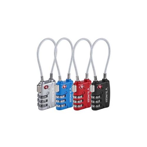  Adorama Slinger TSA Approved Cable Luggage Locks (4 Pack) - Black, Silver, Red and Blue TSA-4CK