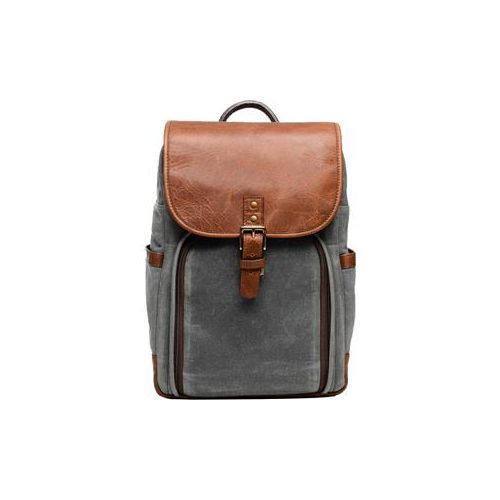  Adorama ONA The Monterey Leather/Waxed Canvas Backpack, Smoke and Antique Cognac ONA5-082GRLBR