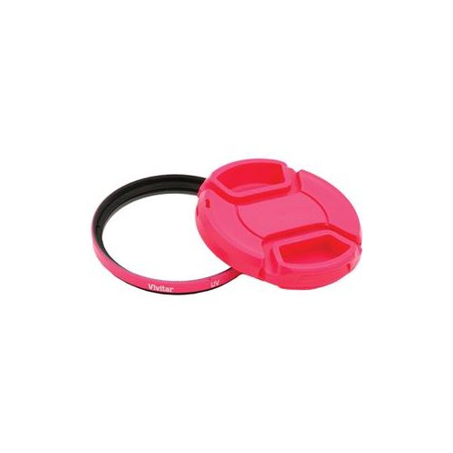  Adorama Vivitar 49mm UV Filter and Snap-On Lens Cap, Pink VIV-FKSC-49-PK