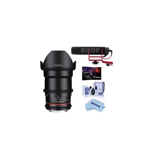  Adorama Rokinon 35mm T1.5 Cine DS Wide-Angle Lens for Nikon Mount W/Rode Mic And More DS35M-N E