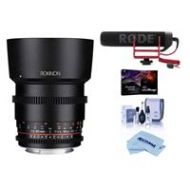 Adorama Rokinon 85mm T1.5 Cine DS Aspherical Lens for Nikon Mount W/Rode Mic And More DS85M-N E