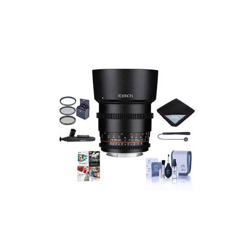  Adorama Rokinon 85mm T1.5 Cine DS Aspherical Lens for Nikon F Mnt W/Free PC Acc Bundle DS85M-N A