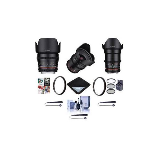  Adorama Rokinon Cine DS Lens Bundle for Nikon F, 20mm T1.9/35mm/50mm T1.5 Lenses Bundle DS24M-N C