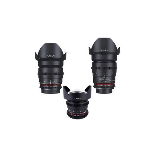  Adorama Rokinon Cine DS WA Lens Bundle 14mm T3.1 24mm T1.5 35mm T1.5, For Sony NEX MT DS-WAB NEX