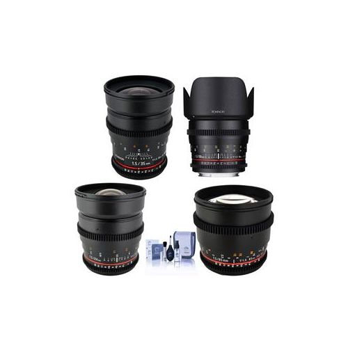  Adorama Rokinon T1.5 Cine Kit for Canon EF - Bundle 24mm T1.5,35mm T1.5,50mm T1.5mm 85mm CVM-C B