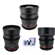 Adorama Rokinon T1.5 Cine Kit for Micro 4/3 Camera Bundle W/24mm T1.5,35mm T1.5,85mm T15 T153LK