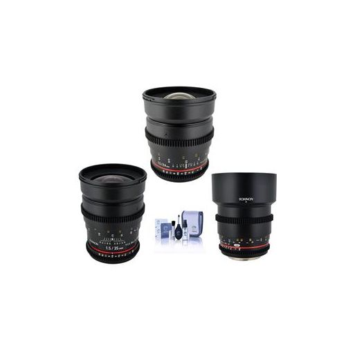  Adorama Rokinon T1.5 Cine Kit for Micro 4/3 Camera Bundle W/24mm T1.5,35mm T1.5,85mm T15 T153LK