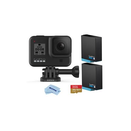  Adorama GoPro HERO8 Black W/Basic Kit 128GB MicroSDXC Card, 2x Rechargeable Battery CHDHX-801 B