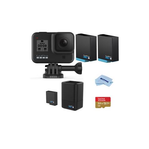  Adorama GoPro HERO8 Black Essentialt Kit with 3 GoPro Batteries, Dual Charger CHDHX-801 F