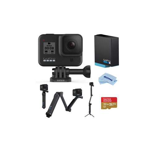  Adorama GoPro HERO8 Black W/GoPro 3-Way 3-in-1 Mount/32GB MicroSDHC Card/Recahrg Battery CHDHX-801 E